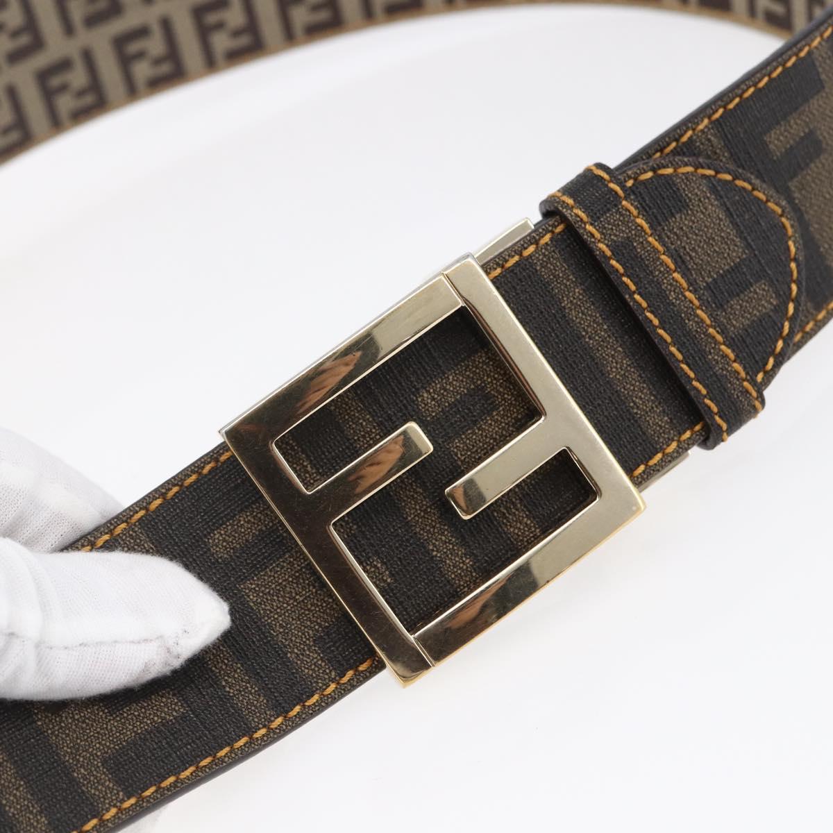FENDI Zucca Canvas Belt 33.1"" Black Brown Auth 149770A