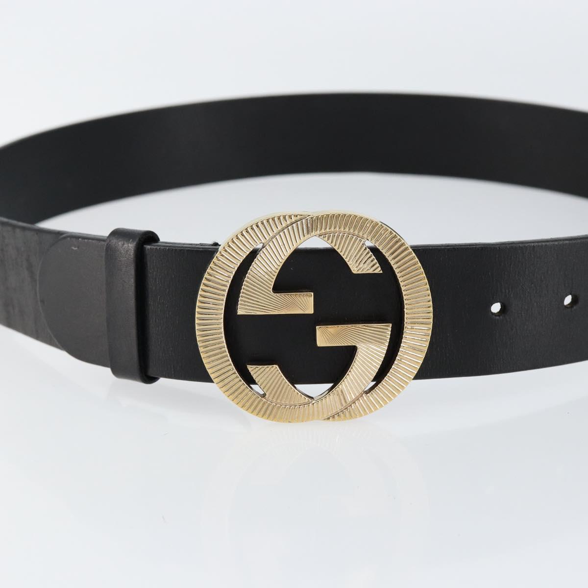 GUCCI Interlocking Belt Leather 37.4"" Black Gold 232849 Auth 149771