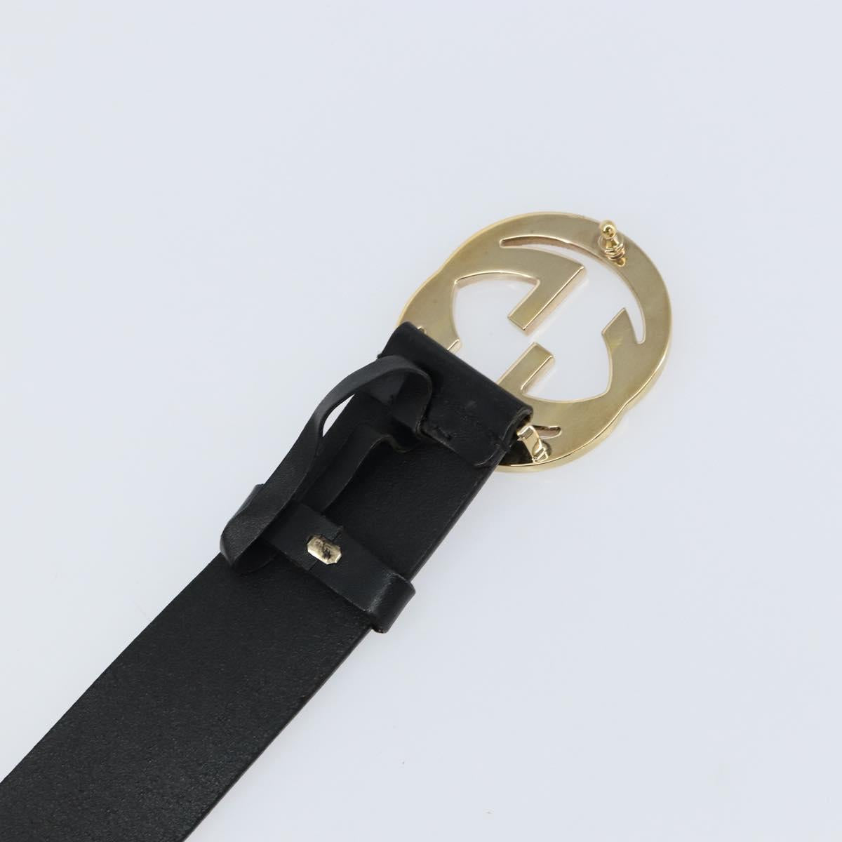 GUCCI Interlocking Belt Leather 37.4"" Black Gold 232849 Auth 149771