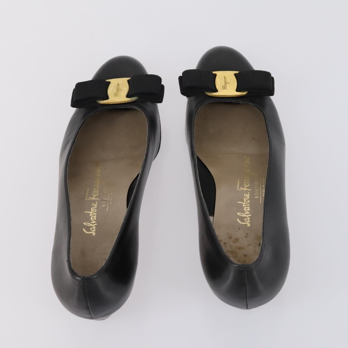 Salvatore Ferragamo Vala Pumps shoes Leather 4 Set Black Brown Auth 149772