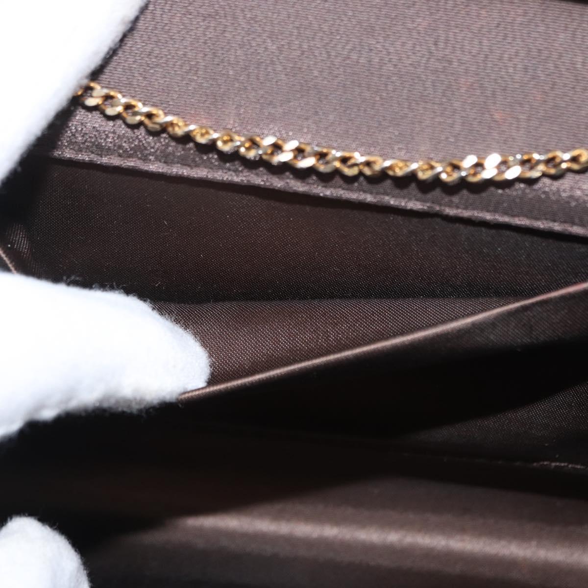 GUCCI Chain Shoulder Bag Nylon Brown Gold Auth 149791
