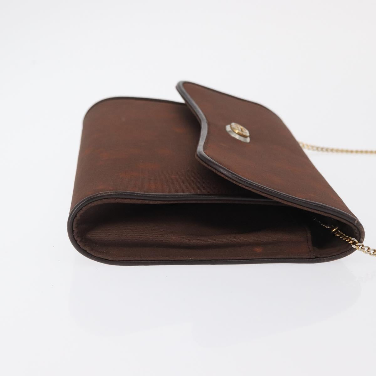 GUCCI Chain Shoulder Bag Nylon Brown Gold Auth 149791