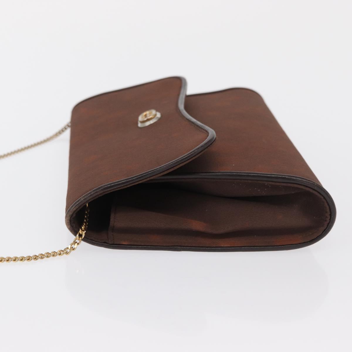 GUCCI Chain Shoulder Bag Nylon Brown Gold Auth 149791