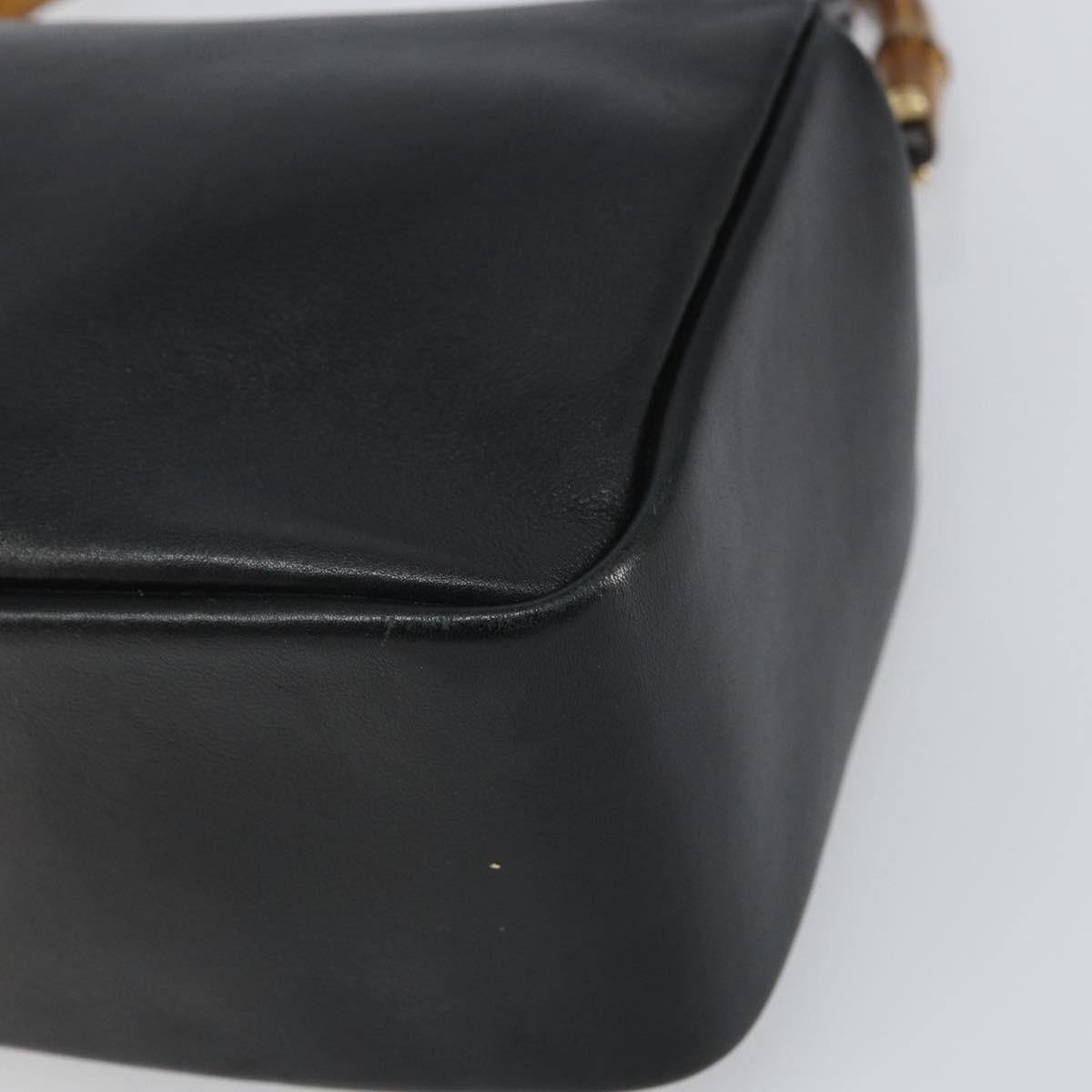 GUCCI Bamboo Hand Bag Leather Black Gold 000 3444 0575 Auth 149792