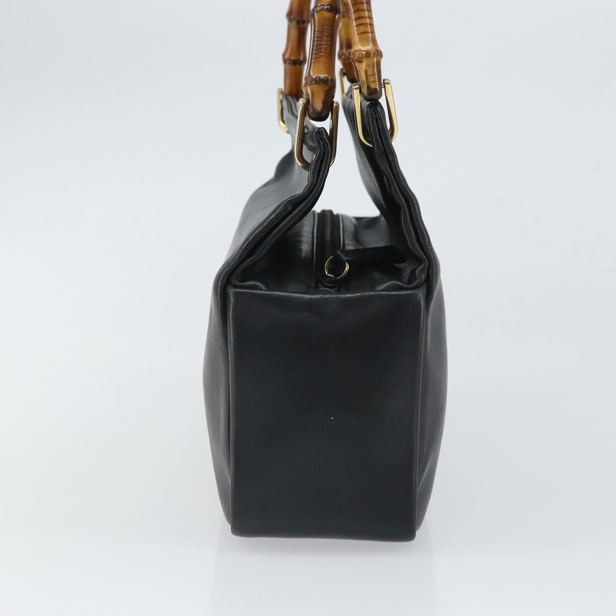 GUCCI Bamboo Hand Bag Leather Black Gold 000 3444 0575 Auth 149792
