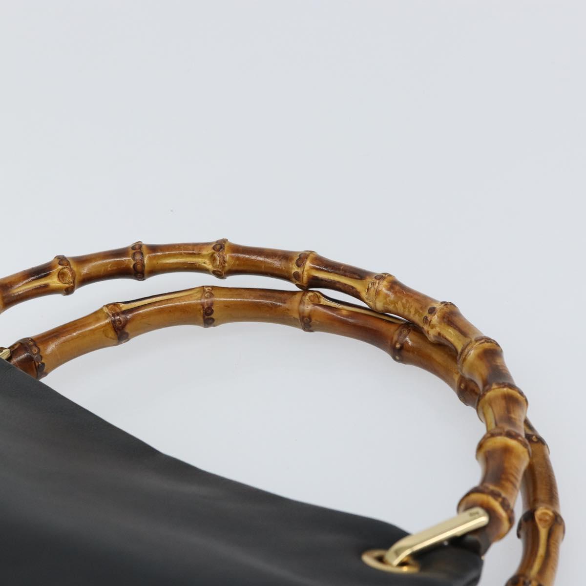 GUCCI Bamboo Hand Bag Leather Black Gold 000 3444 0575 Auth 149792