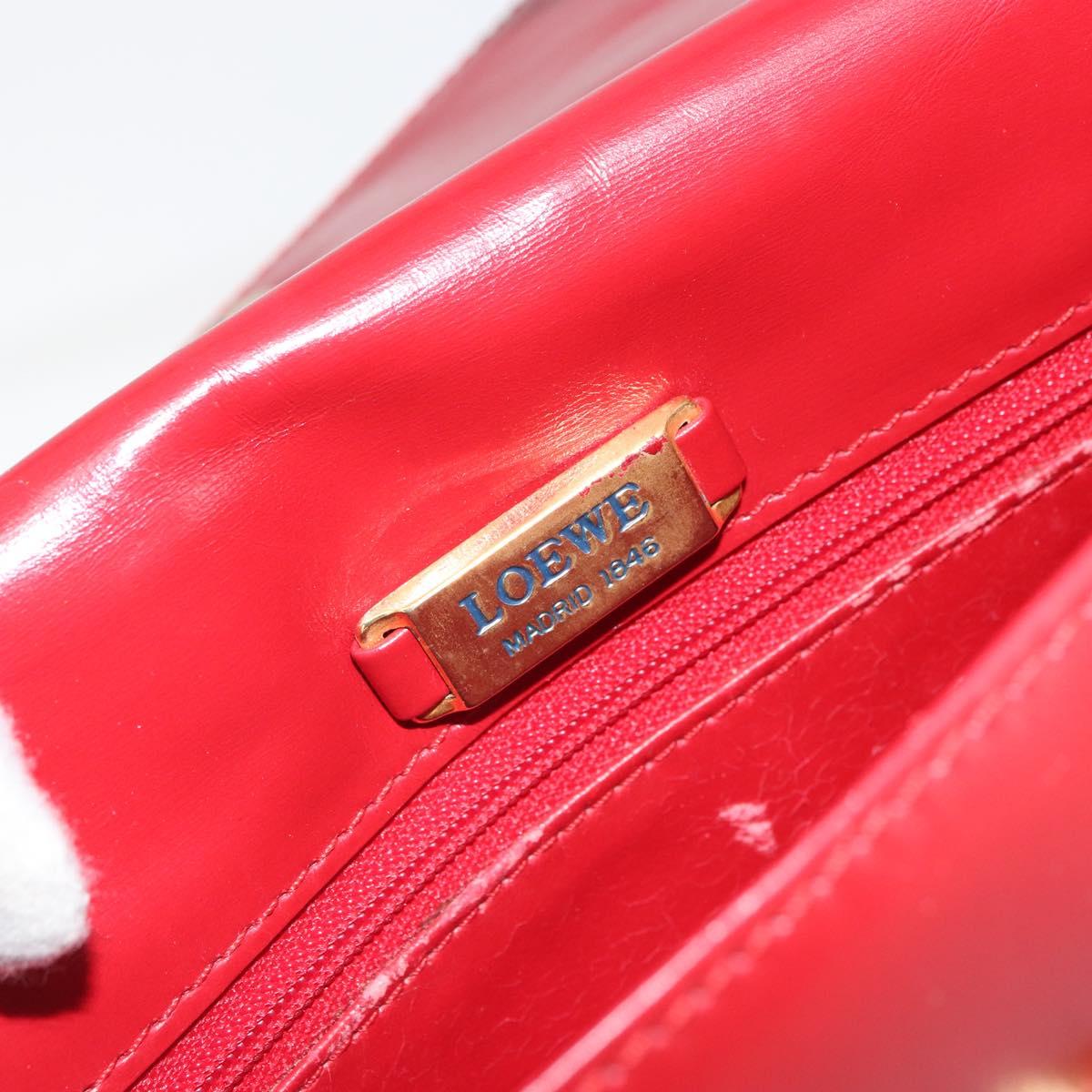 LOEWE Shoulder Bag Leather Red Gold Auth 149793