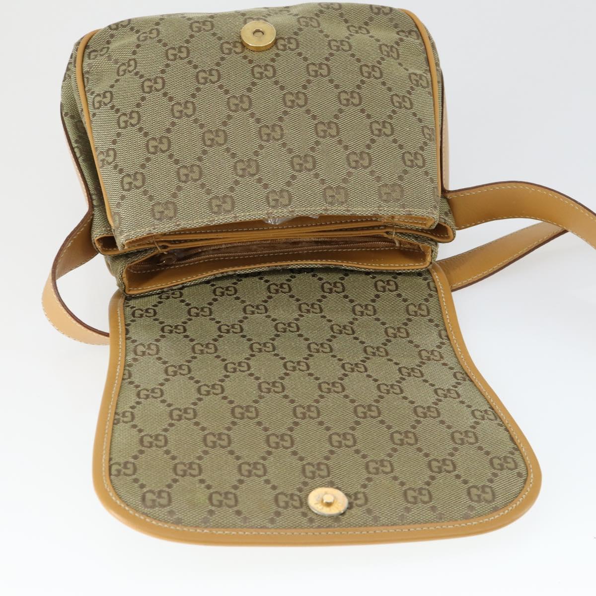 GUCCI GG Canvas Shoulder Bag Khaki Gold Auth 149794