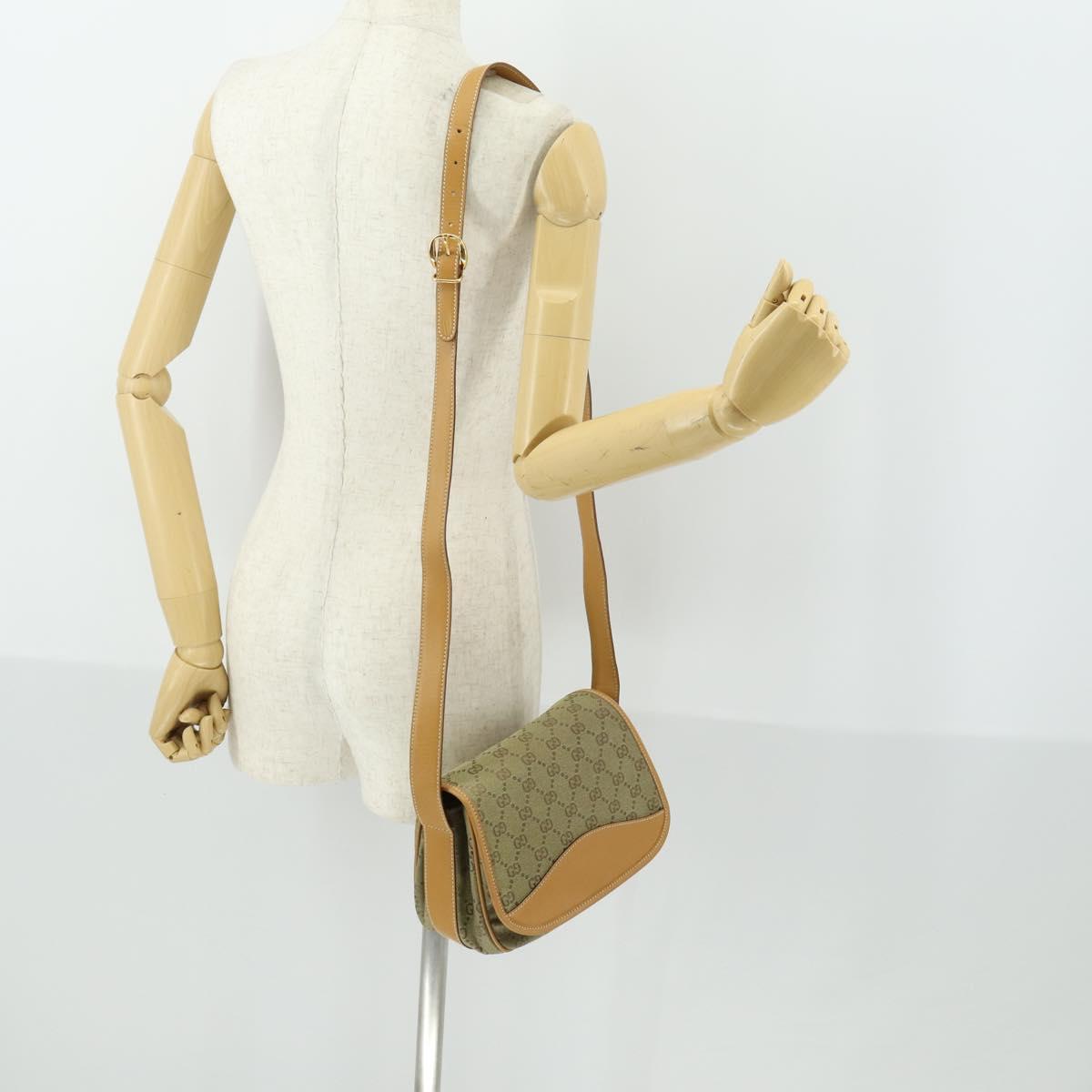 GUCCI GG Canvas Shoulder Bag Khaki Gold Auth 149794