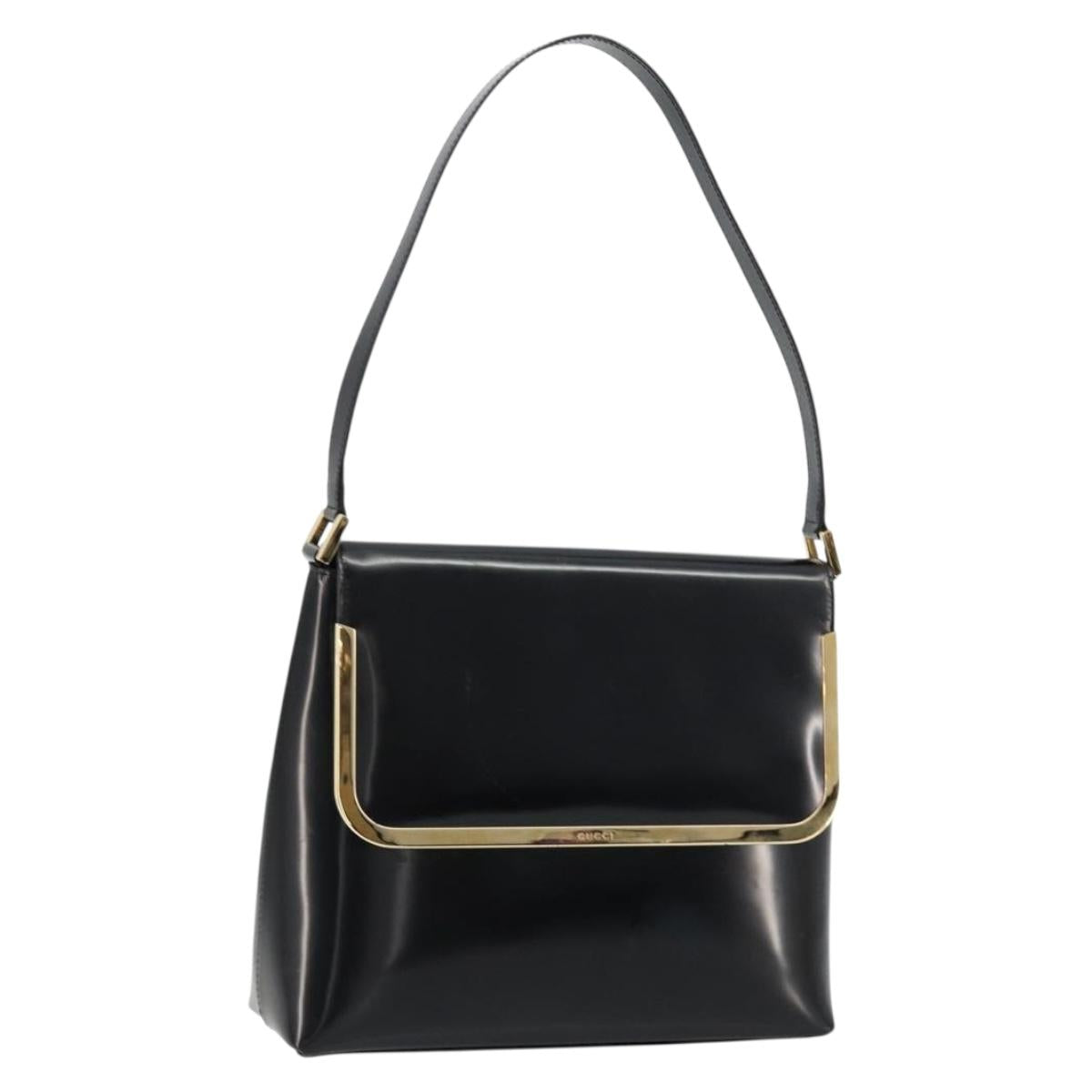 GUCCI Shoulder Bag Patent leather Black Gold 001 2113 1792 Auth 149795