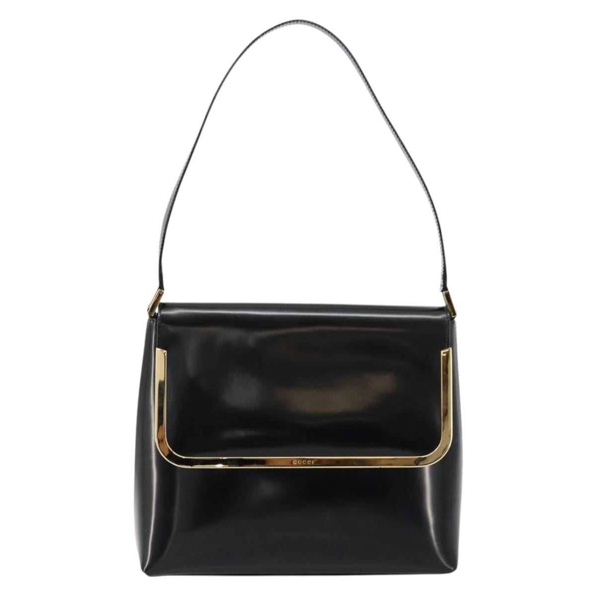GUCCI Shoulder Bag Patent leather Black Gold 001 2113 1792 Auth 149795
