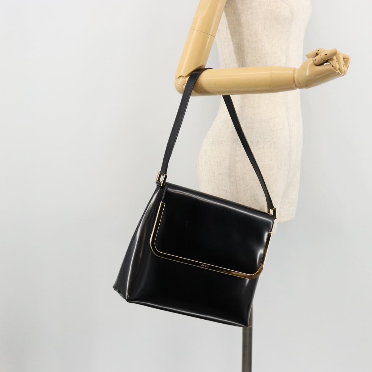GUCCI Shoulder Bag Patent leather Black Gold 001 2113 1792 Auth 149795