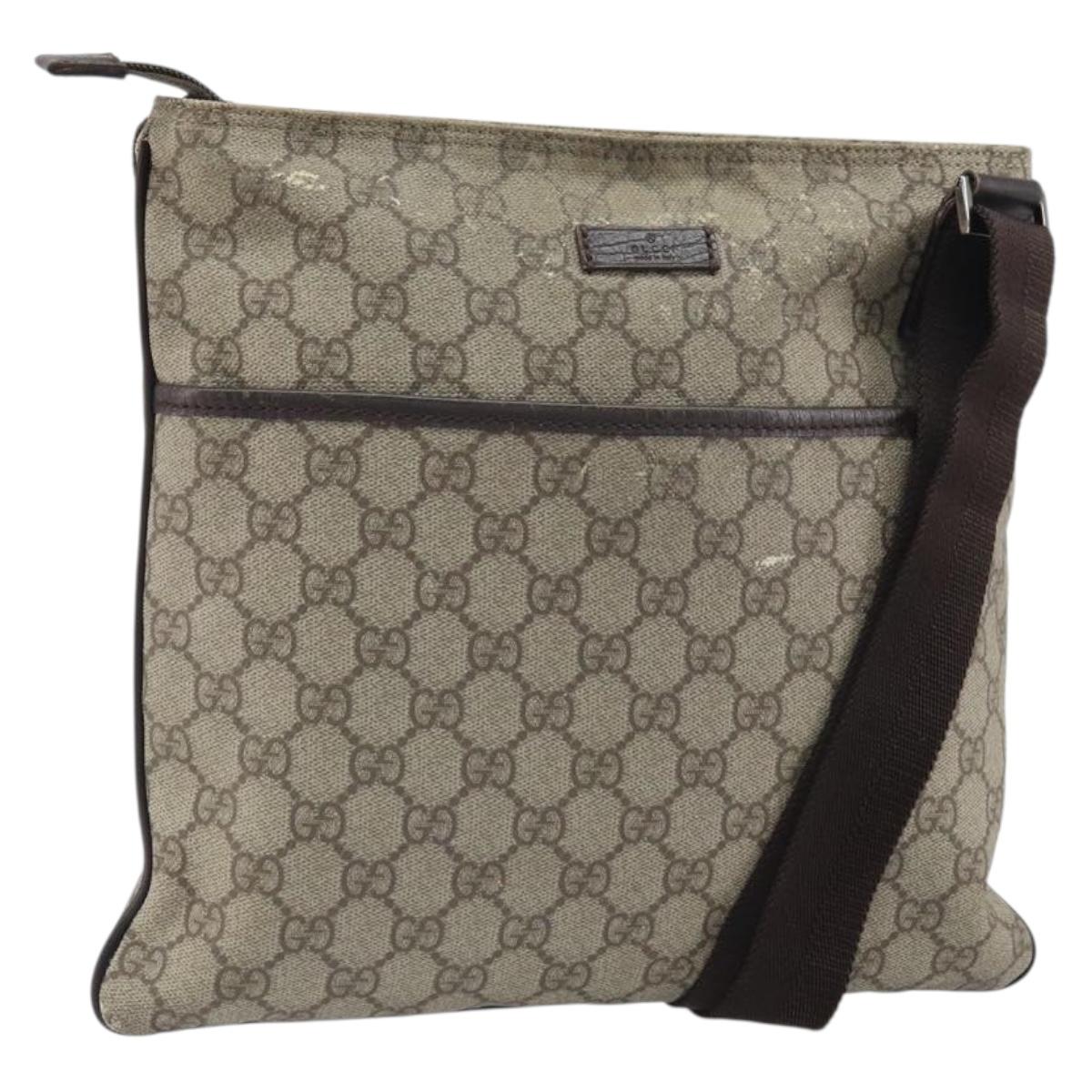 GUCCI GG Supreme Shoulder Bag PVC Beige Silver 141626 Auth 149803