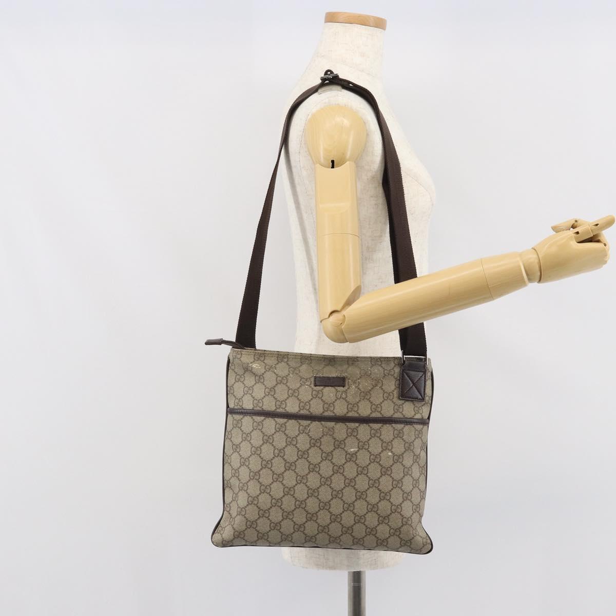 GUCCI GG Supreme Shoulder Bag PVC Beige Silver 141626 Auth 149803
