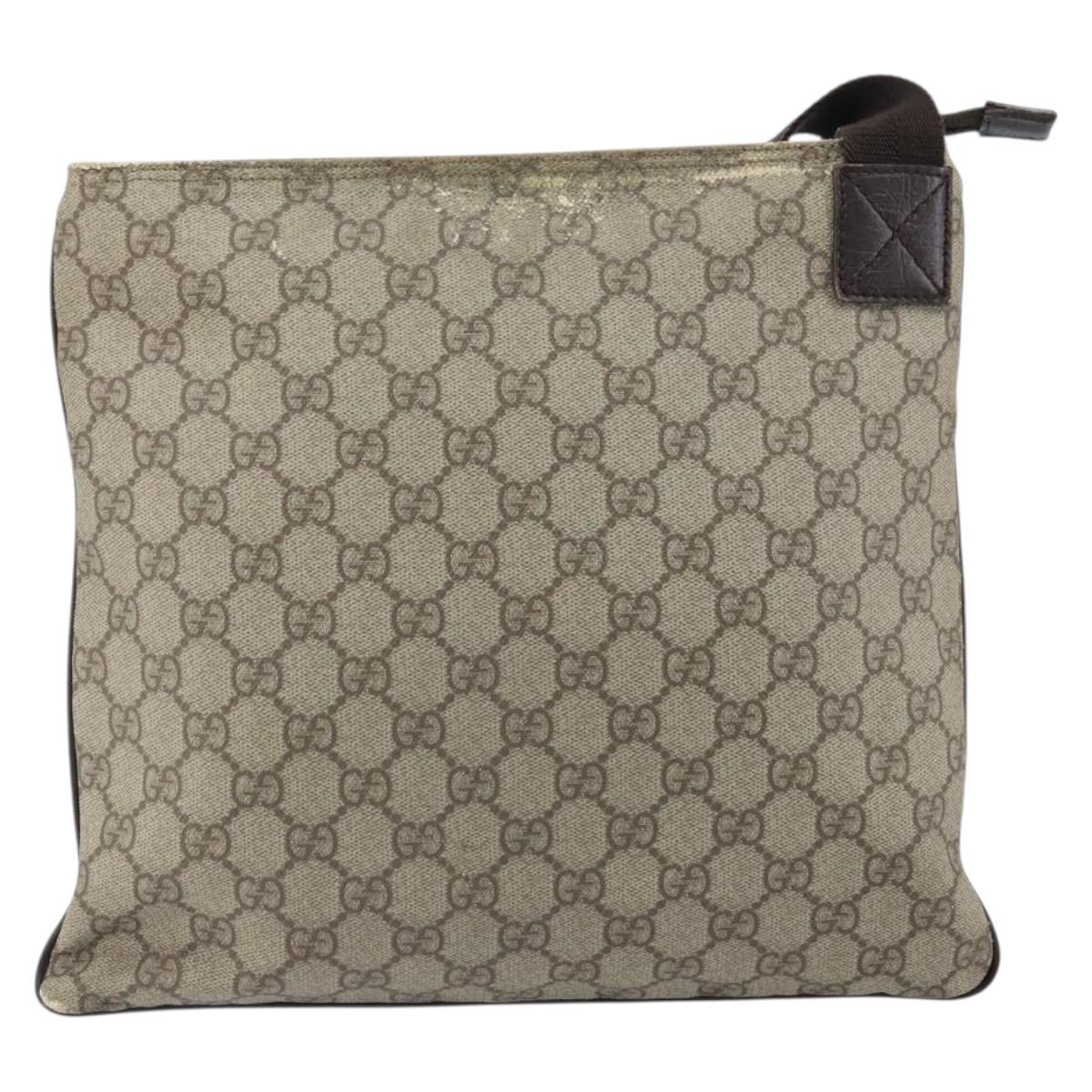 GUCCI GG Supreme Shoulder Bag PVC Beige Silver 141626 Auth 149803
