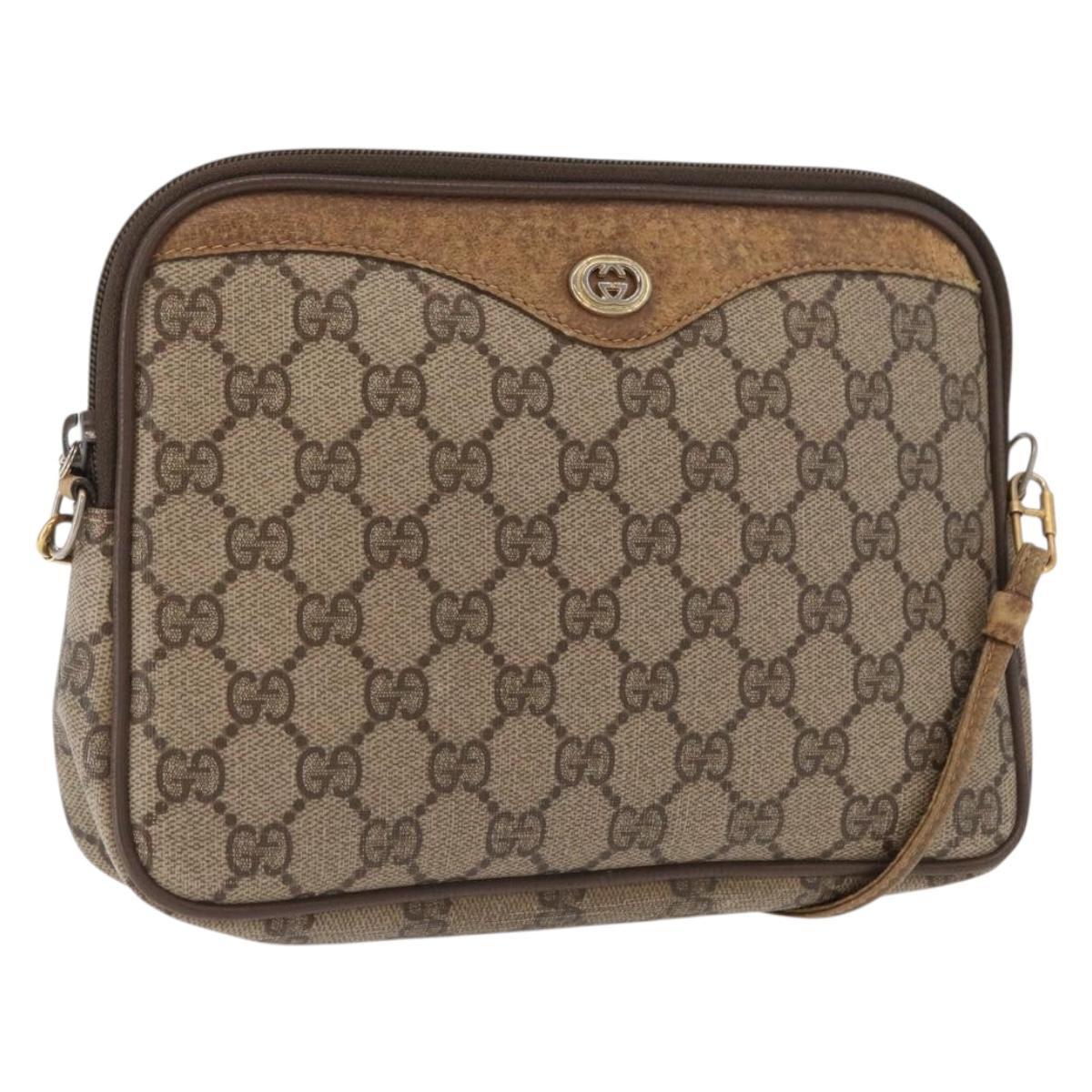 GUCCI GG Supreme Shoulder Bag PVC Beige Gold 97 02 068 Auth 149804