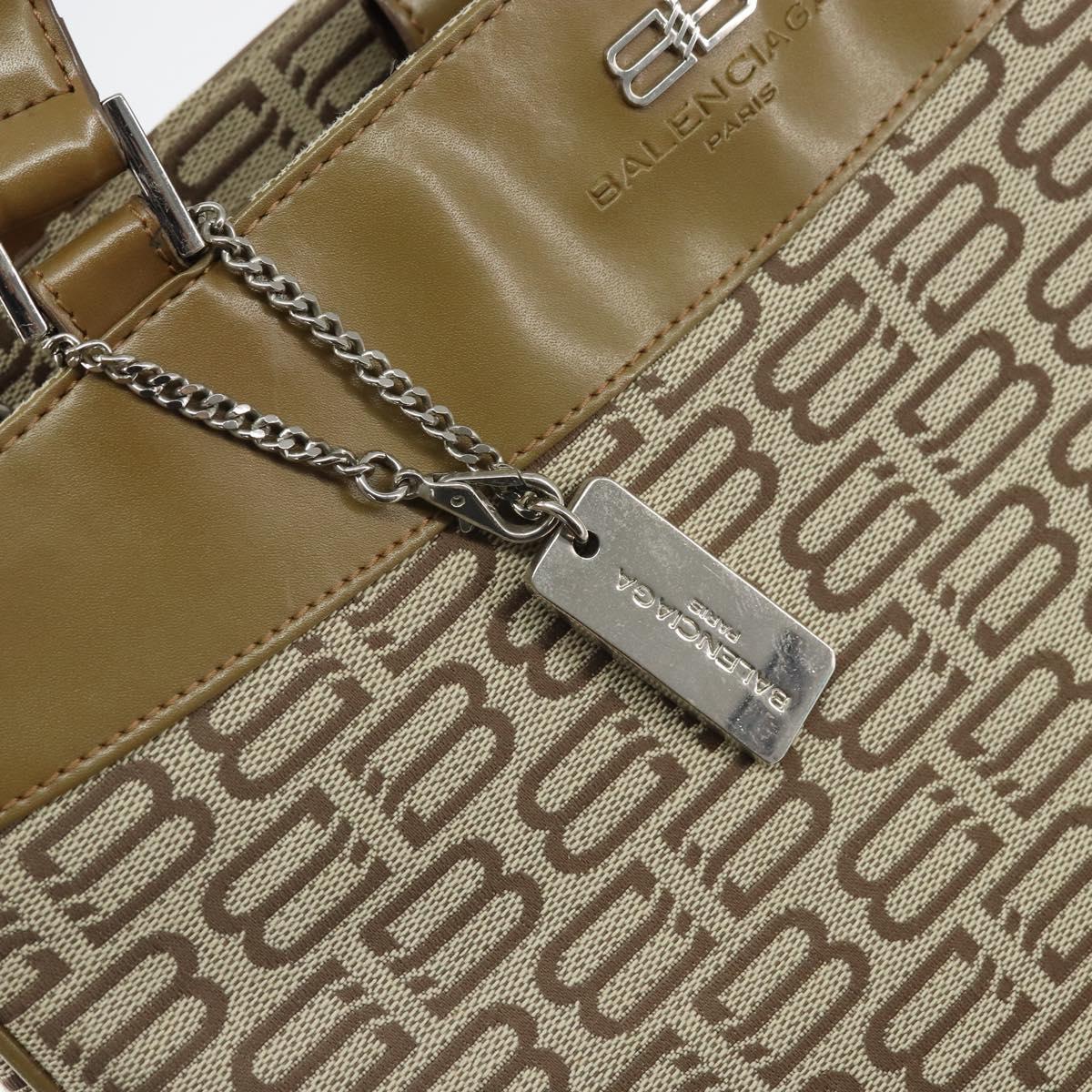 BALENCIAGA Hand Bag Canvas Beige Silver Auth 149812