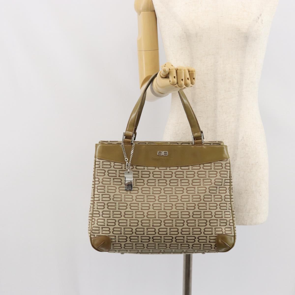 BALENCIAGA Hand Bag Canvas Beige Silver Auth 149812