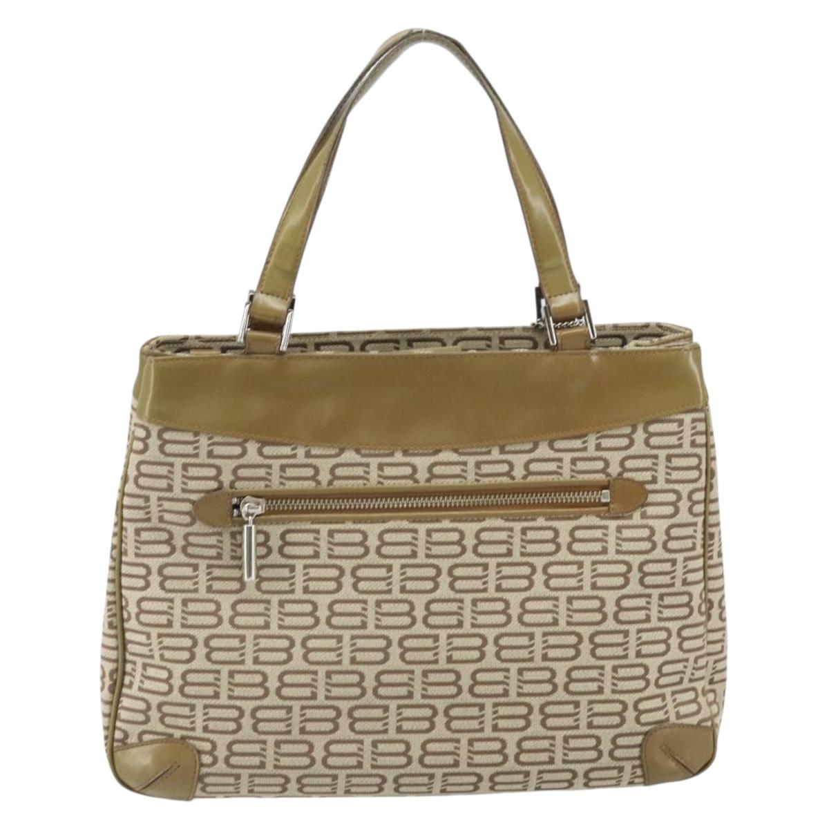 BALENCIAGA Hand Bag Canvas Beige Silver Auth 149812