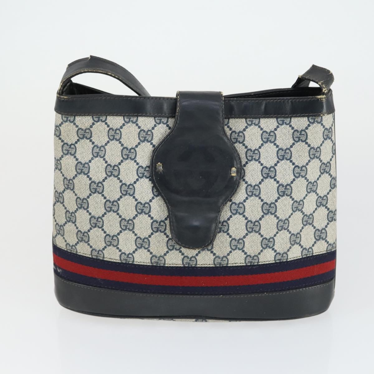 GUCCI GG Supreme Crystal Shoulder Bag PVC 4 Set Black Navy Auth 149829