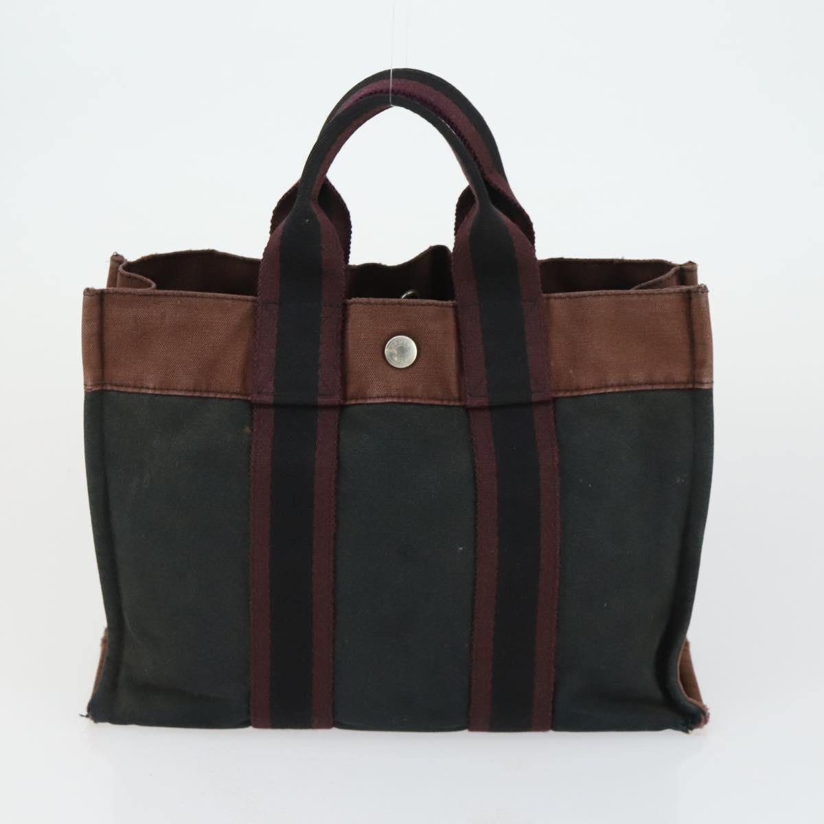 HERMES Fourre Tout Hand Bag Canvas 3 Set Gray Black Navy Auth 149836