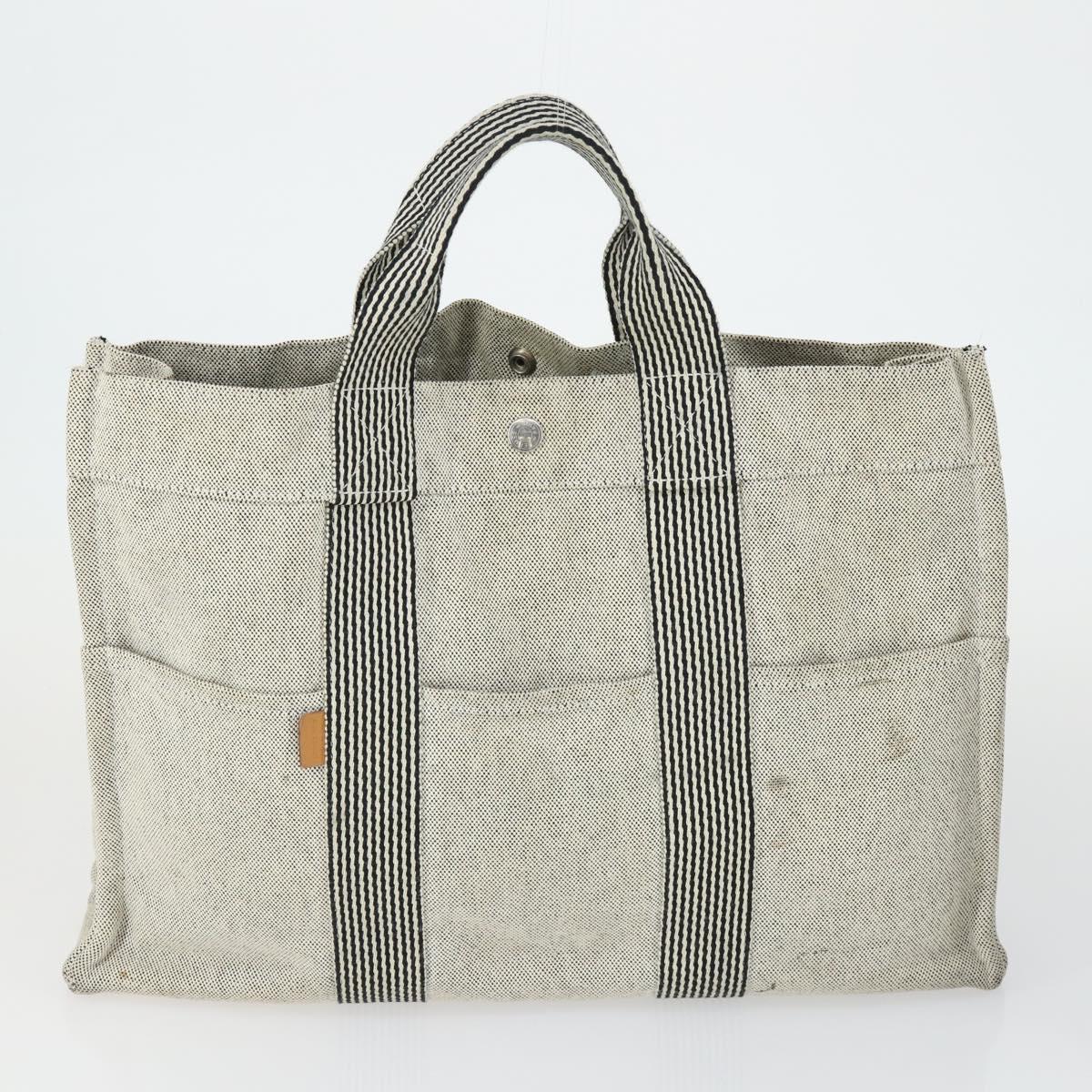 HERMES Fourre Tout Hand Bag Canvas 3 Set Gray Black Navy Auth 149836