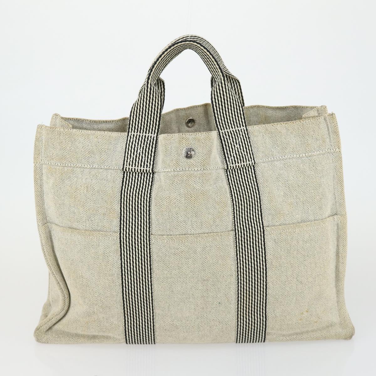 HERMES Fourre Tout Hand Bag Canvas 4 Set Gray Beige Auth 149837