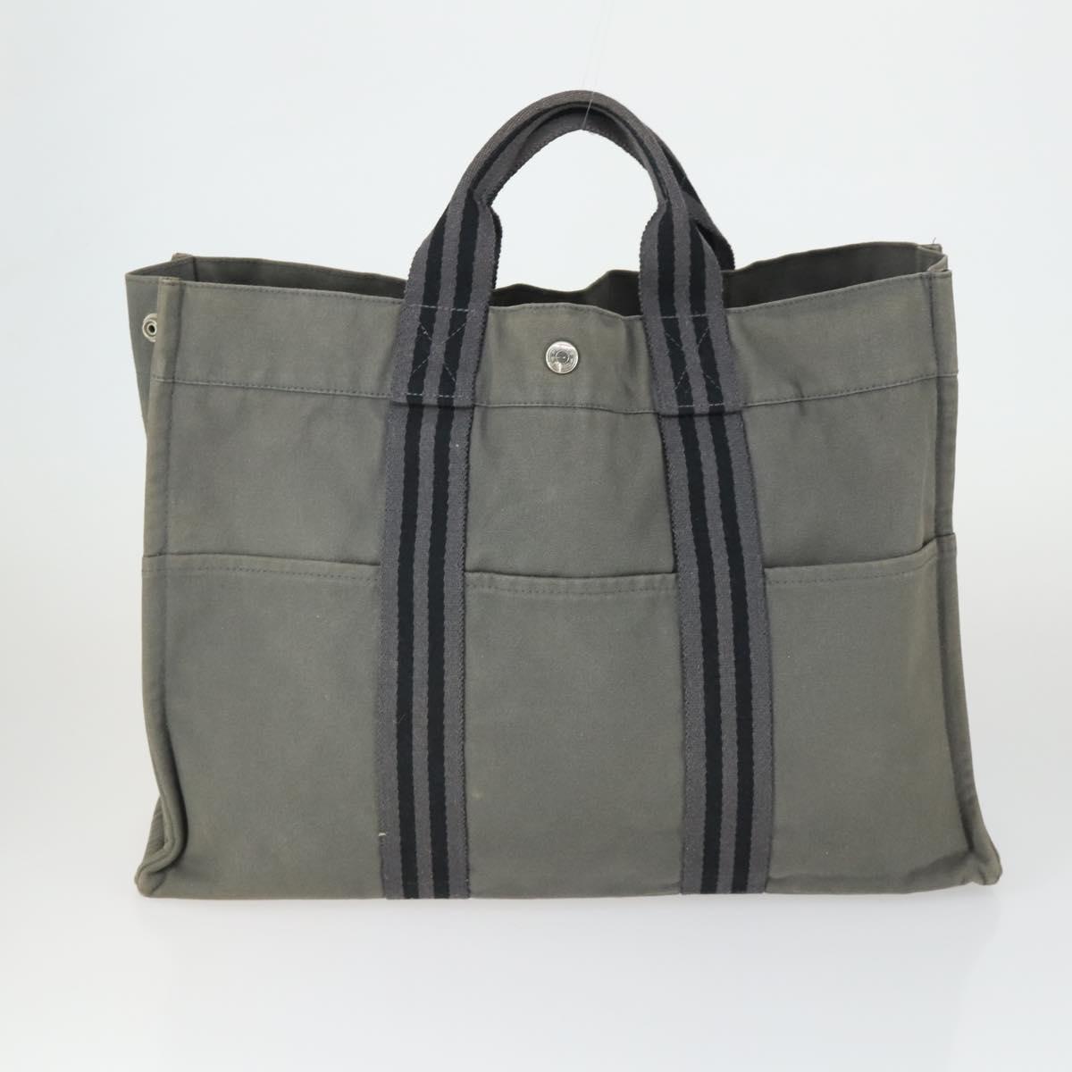 HERMES Fourre Tout Hand Bag Canvas 4 Set Gray Beige Auth 149837