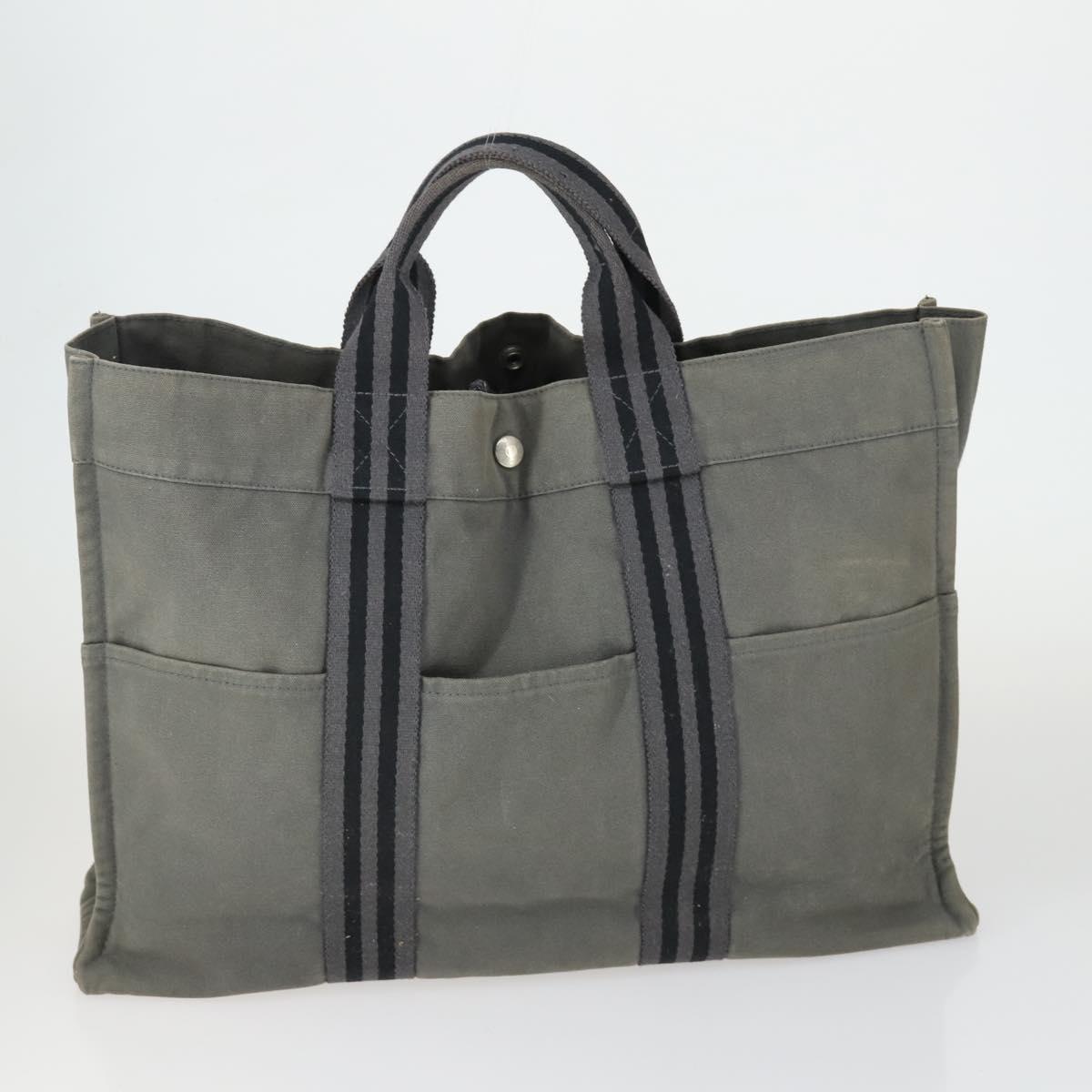 HERMES Fourre Tout Hand Bag Canvas 4 Set Gray Beige Auth 149837