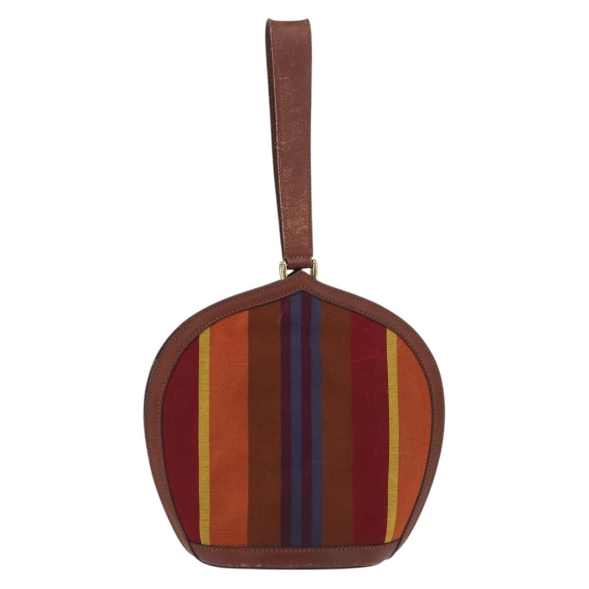 CELINE Hand Bag Canvas Leather Multicolor Gold Auth 149838