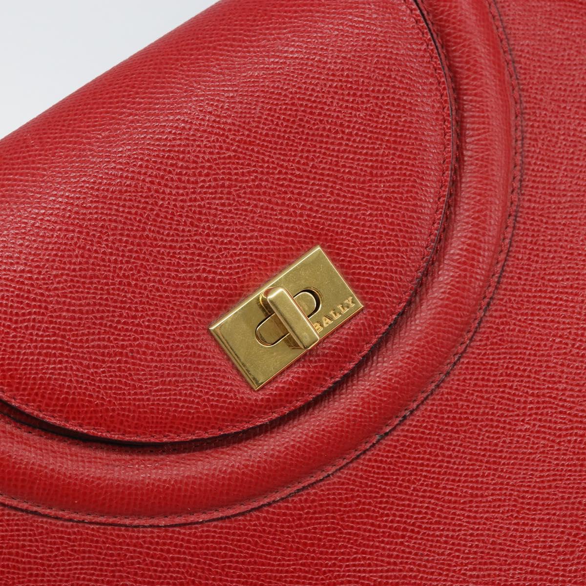 BALLY Shoulder Bag Leather Red Gold Auth 149841