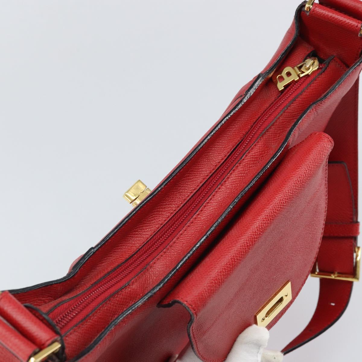 BALLY Shoulder Bag Leather Red Gold Auth 149841