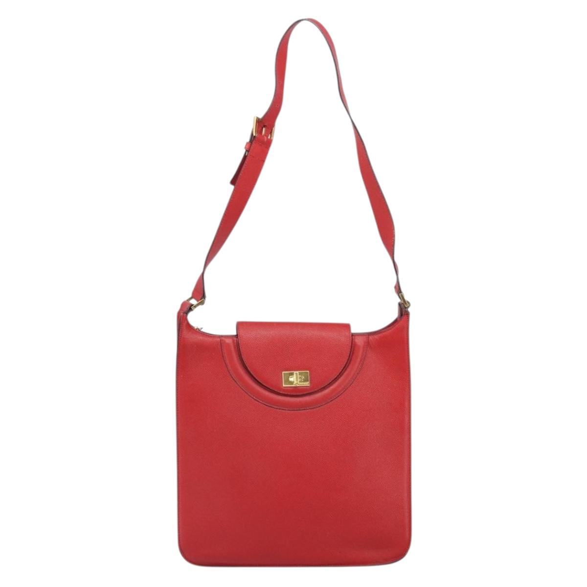 BALLY Shoulder Bag Leather Red Gold Auth 149841