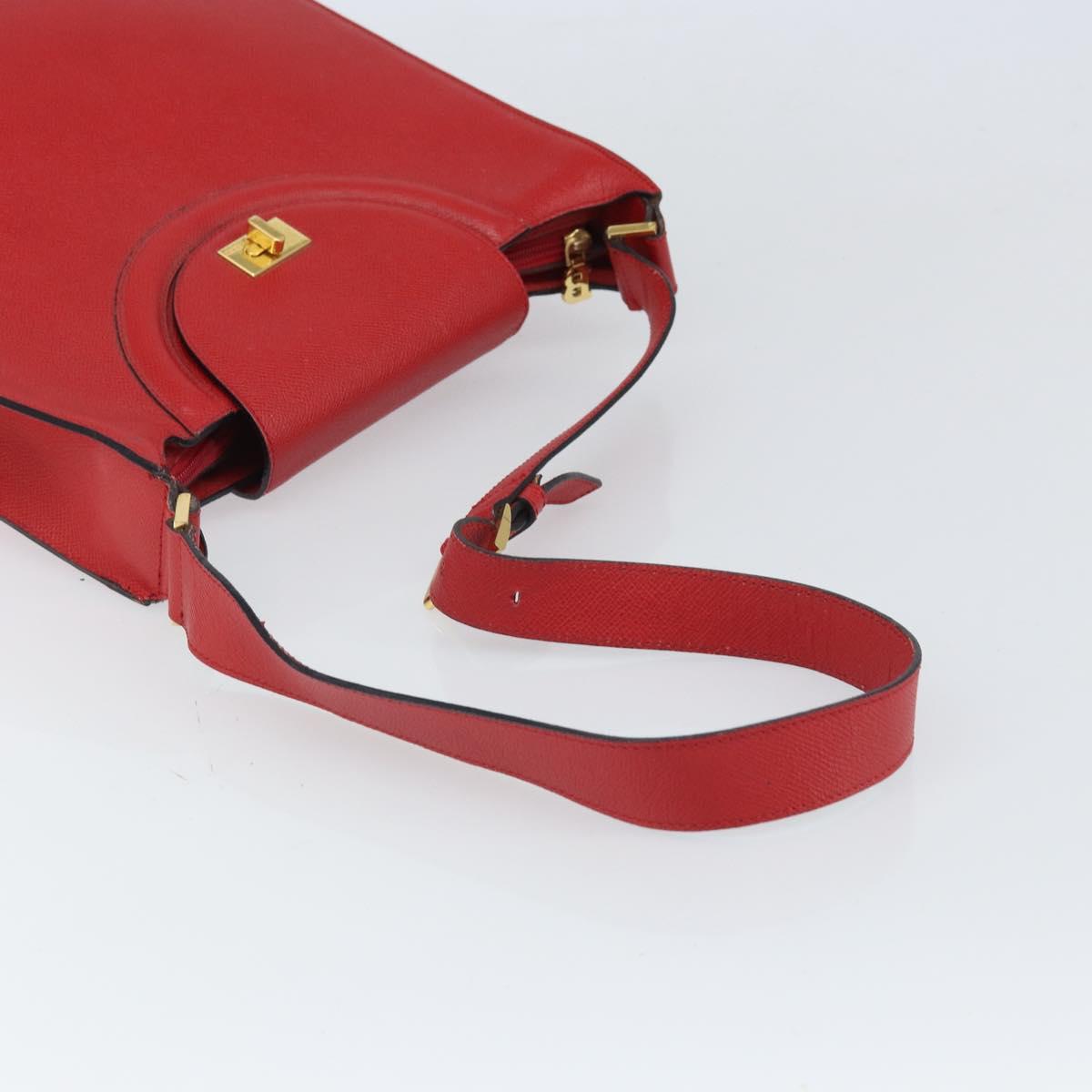 BALLY Shoulder Bag Leather Red Gold Auth 149841