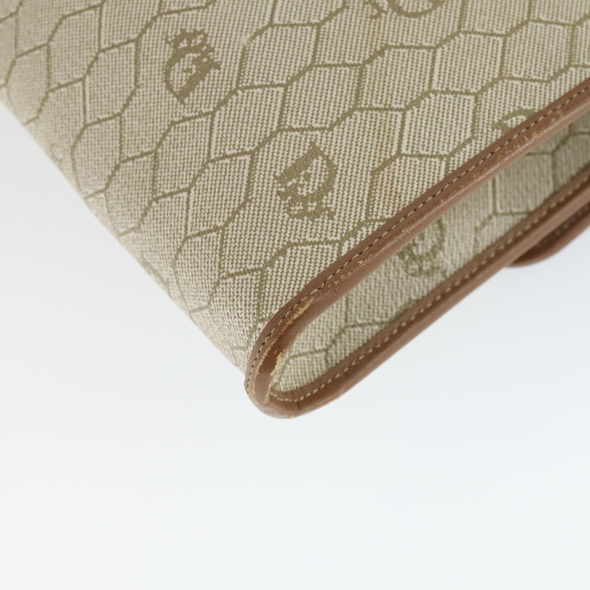 Christian Dior Honeycomb Canvas Chain Shoulder Bag PVC Beige Gold Auth 149887