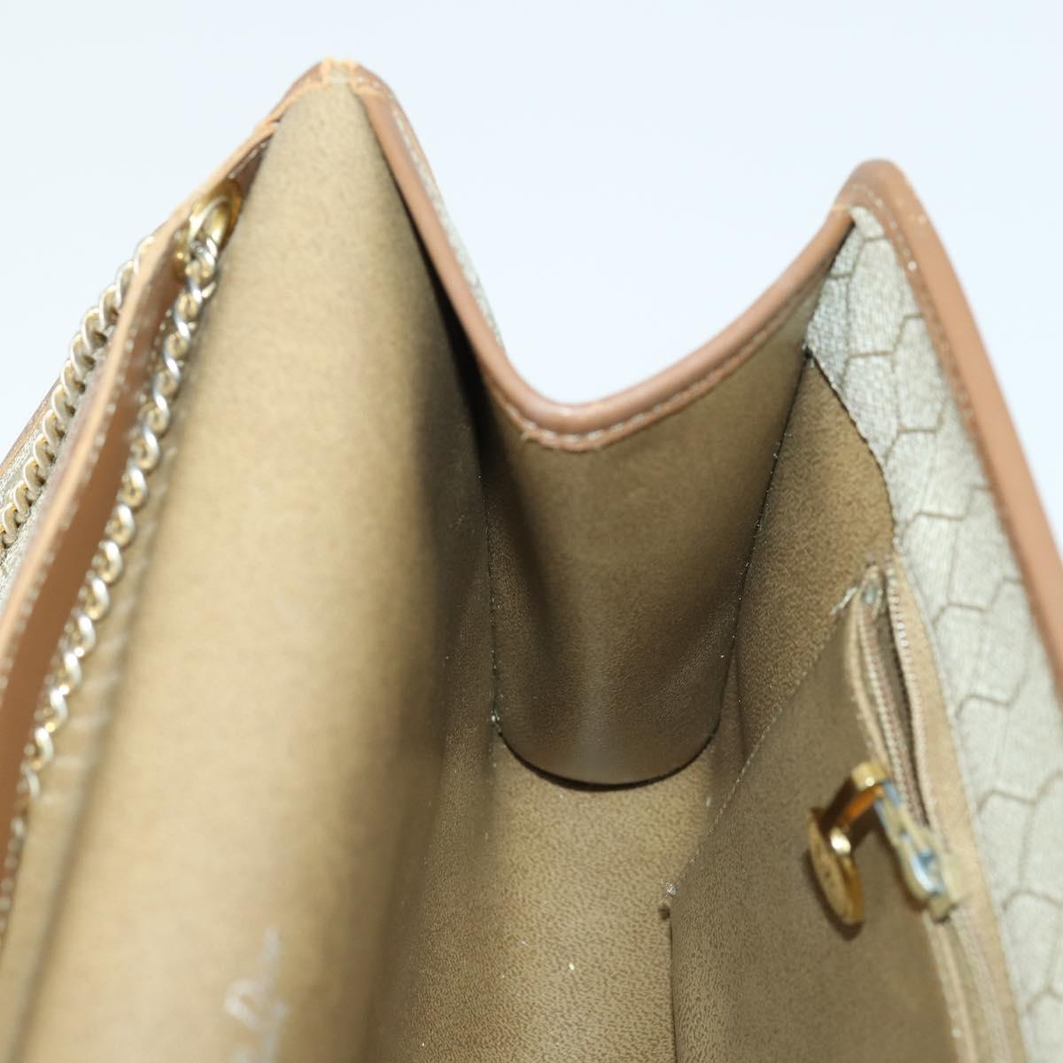 Christian Dior Honeycomb Canvas Chain Shoulder Bag PVC Beige Gold Auth 149887