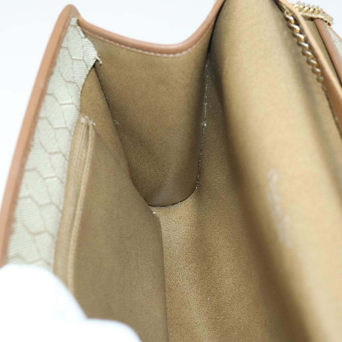 Christian Dior Honeycomb Canvas Chain Shoulder Bag PVC Beige Gold Auth 149887