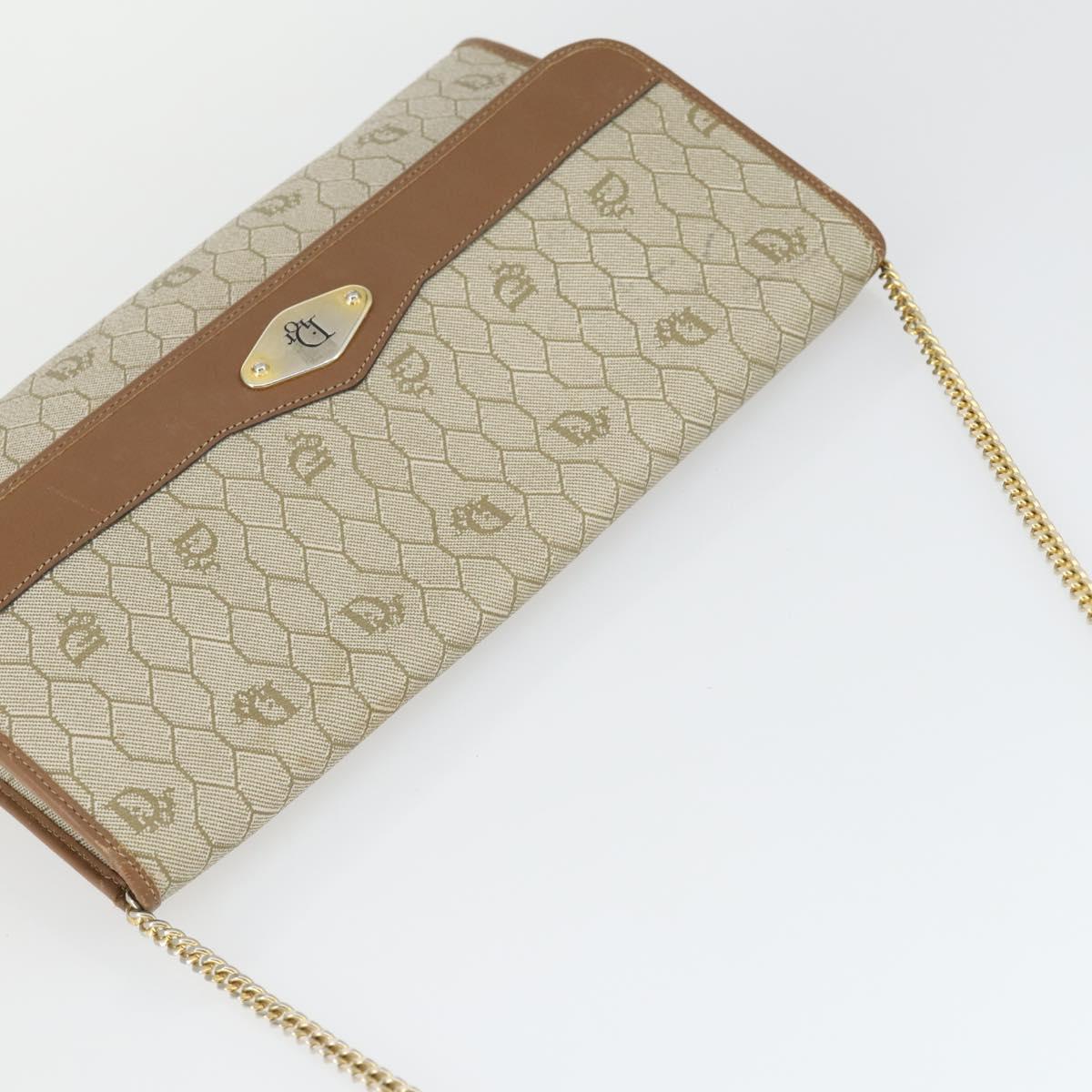 Christian Dior Honeycomb Canvas Chain Shoulder Bag PVC Beige Gold Auth 149887