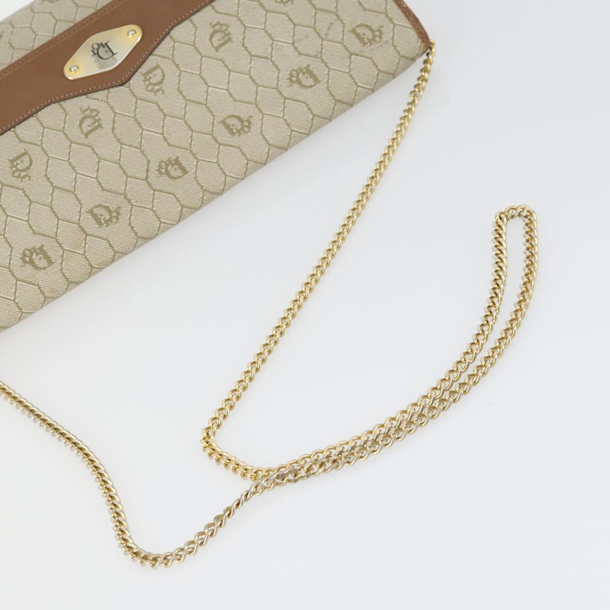 Christian Dior Honeycomb Canvas Chain Shoulder Bag PVC Beige Gold Auth 149887