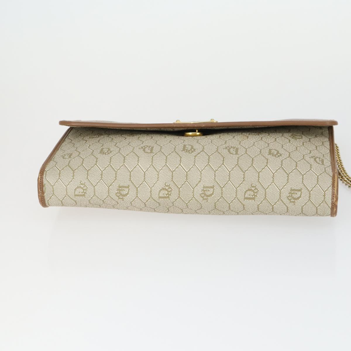 Christian Dior Honeycomb Canvas Chain Shoulder Bag PVC Beige Gold Auth 149887