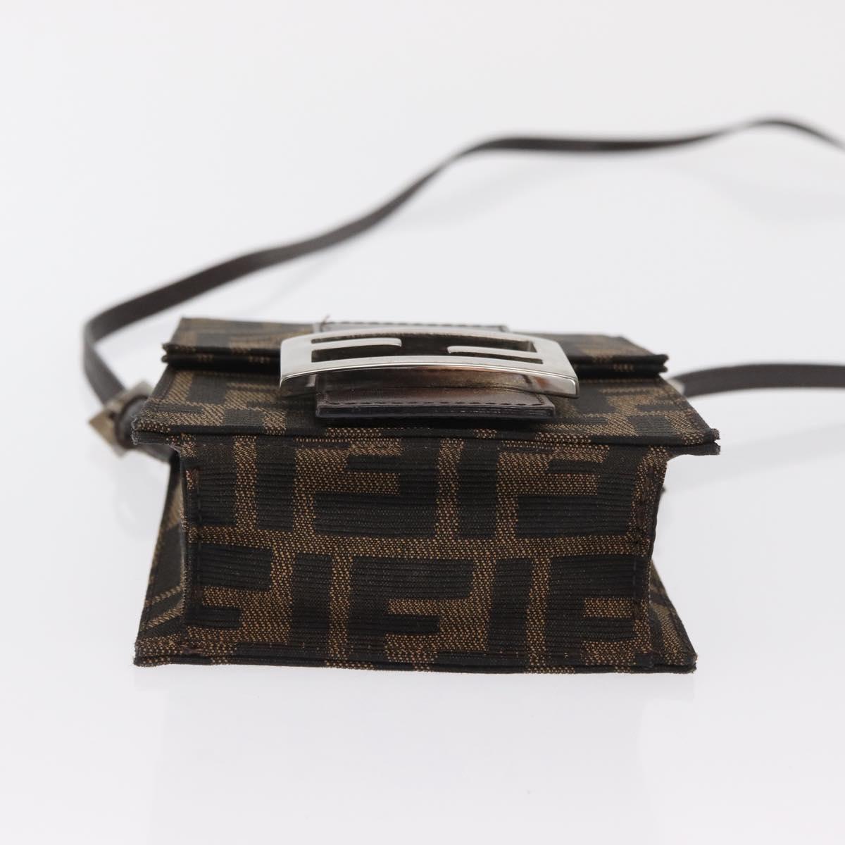FENDI Zucca Canvas Shoulder Bag Black Brown Silver Auth 149894V