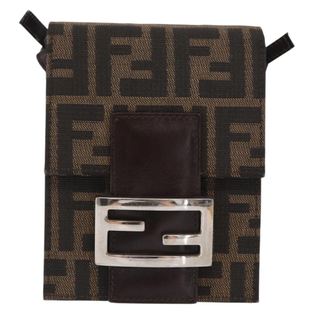 FENDI Zucca Canvas Shoulder Bag Black Brown Silver Auth 149894V