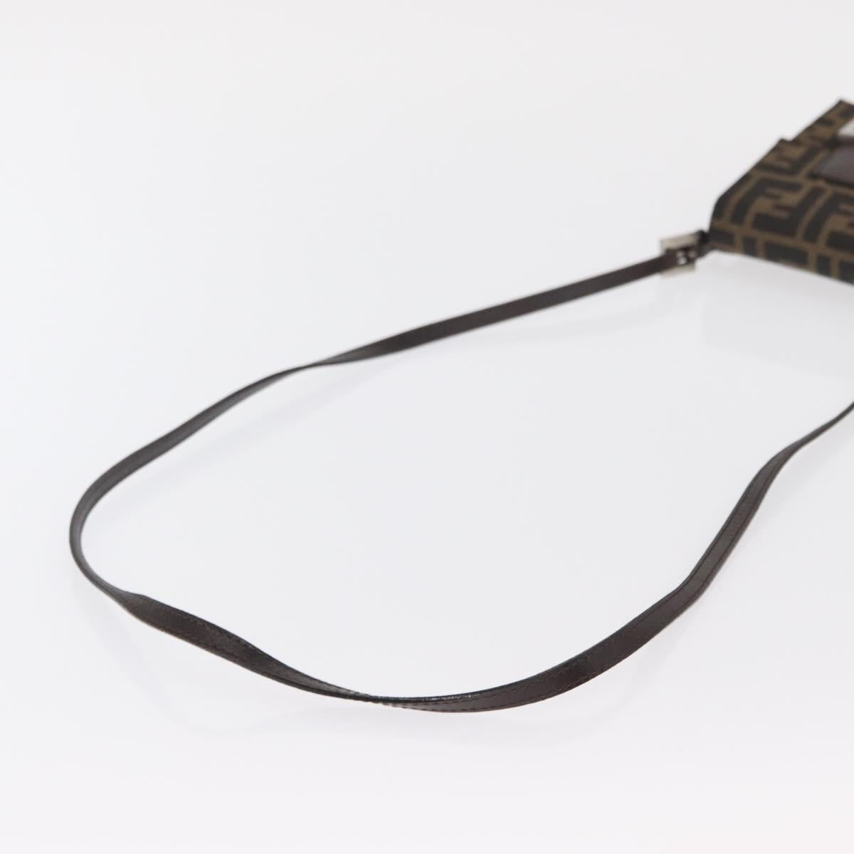 FENDI Zucca Canvas Shoulder Bag Black Brown Silver Auth 149894V