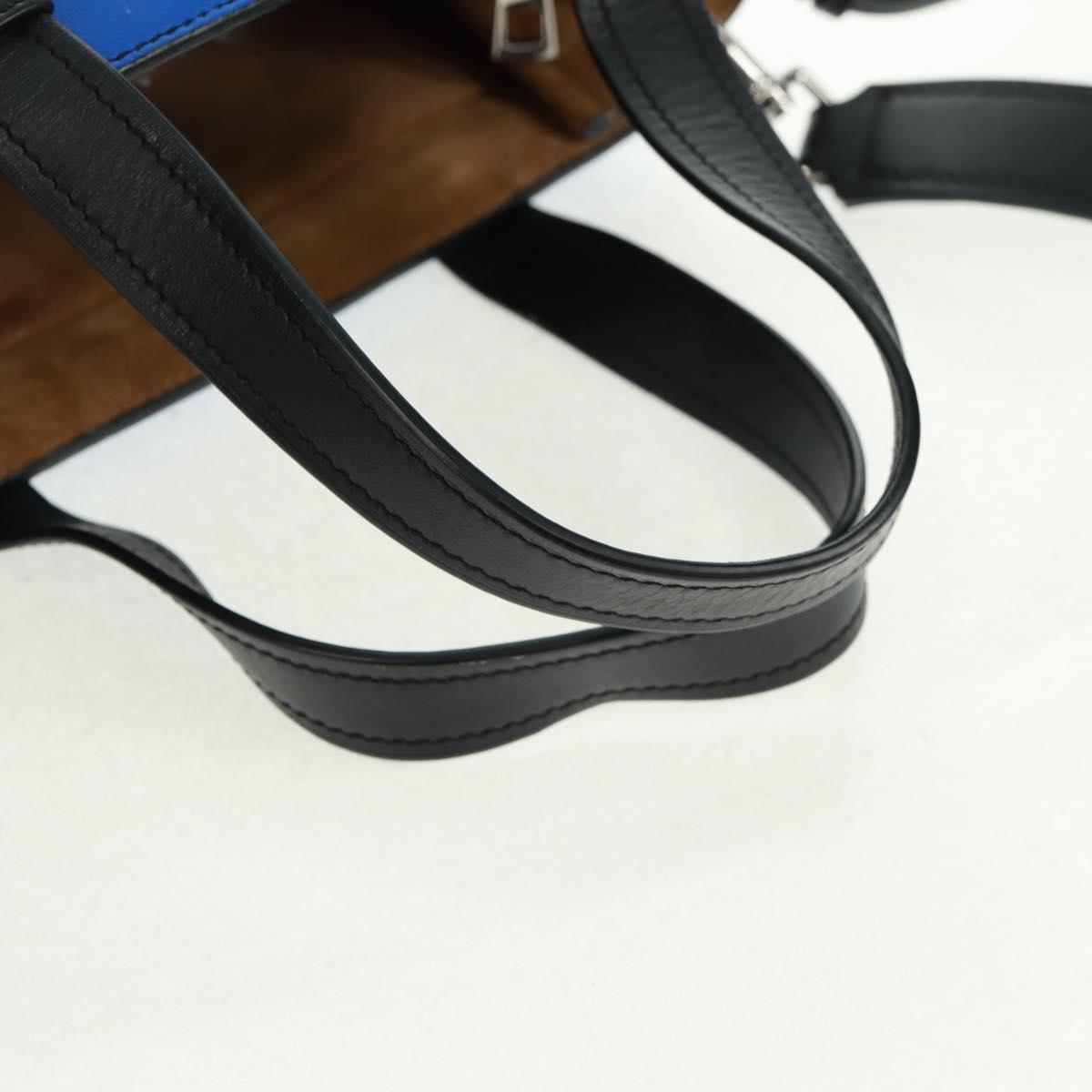 LOEWE Anagram Amazona 75 Hand Bag Leather 2way Blue Silver Auth 149898SM