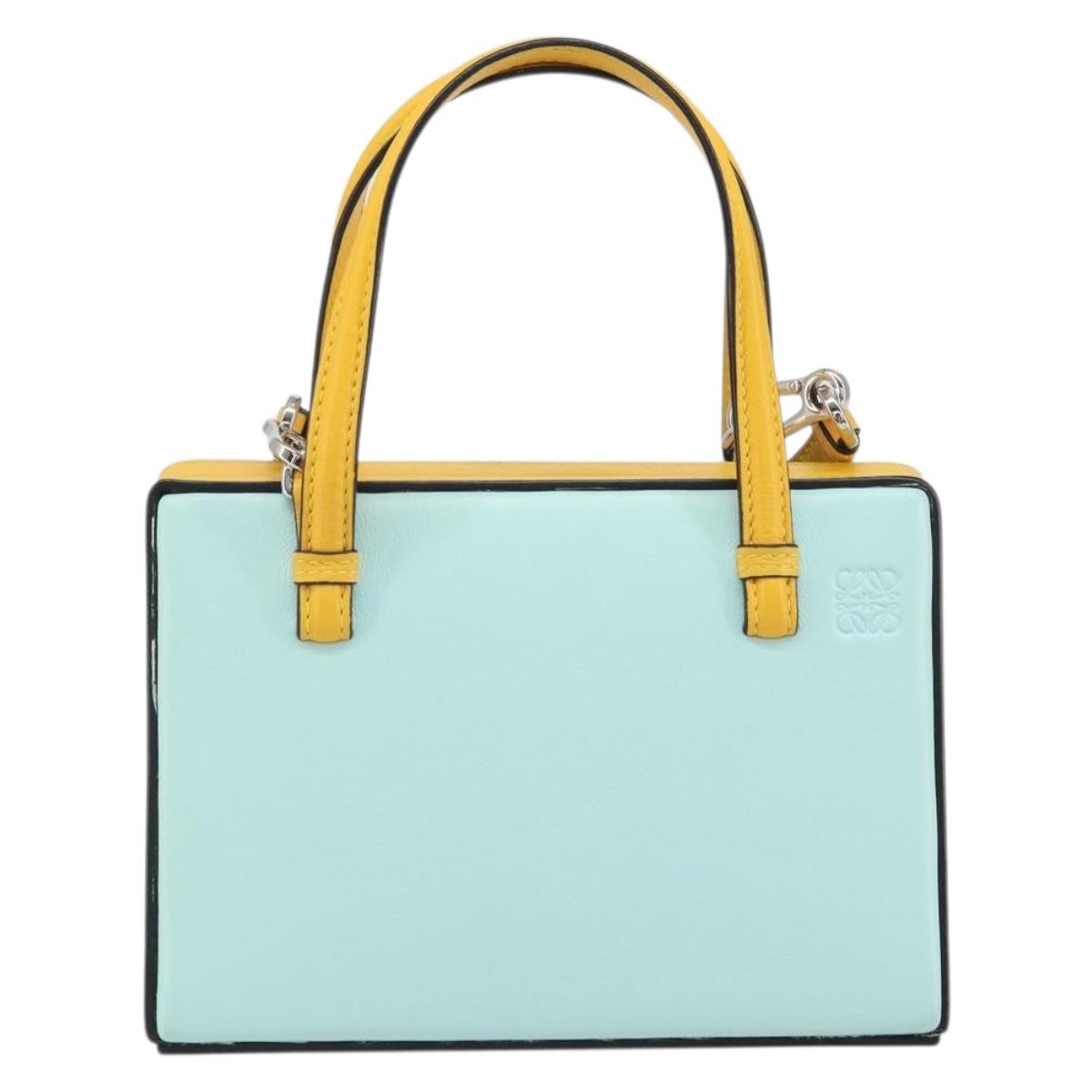 LOEWE Postal Small Hand Bag Leather 2way Yellow Silver Auth 149899SM