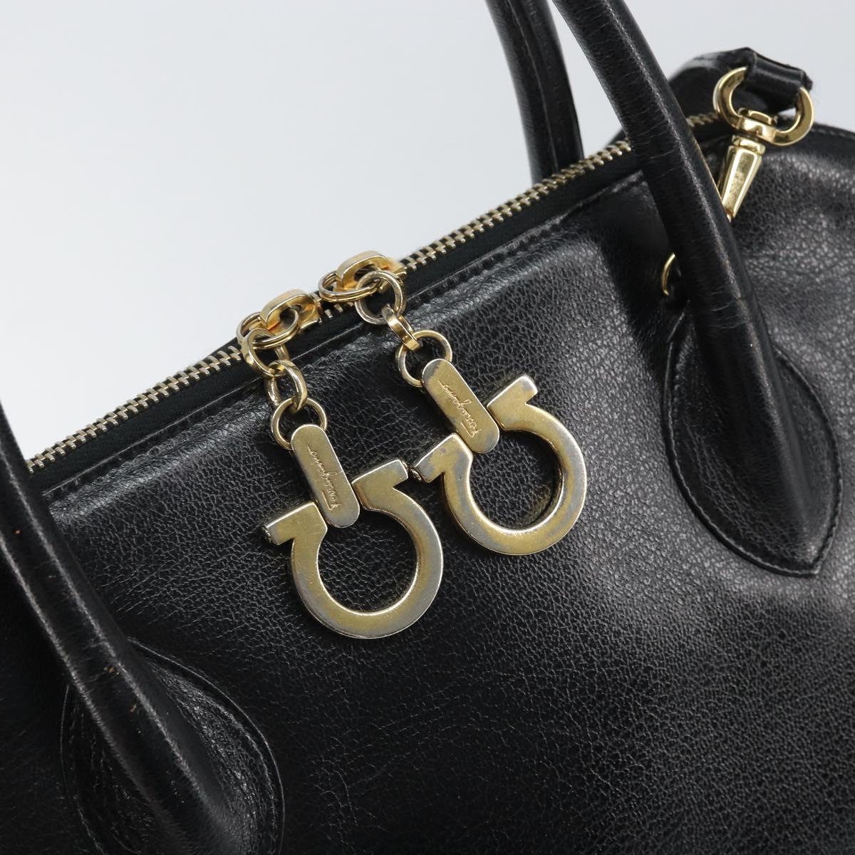 Salvatore Ferragamo Gancini Shoulder Bag Leather 2way Black Gold Auth 149910