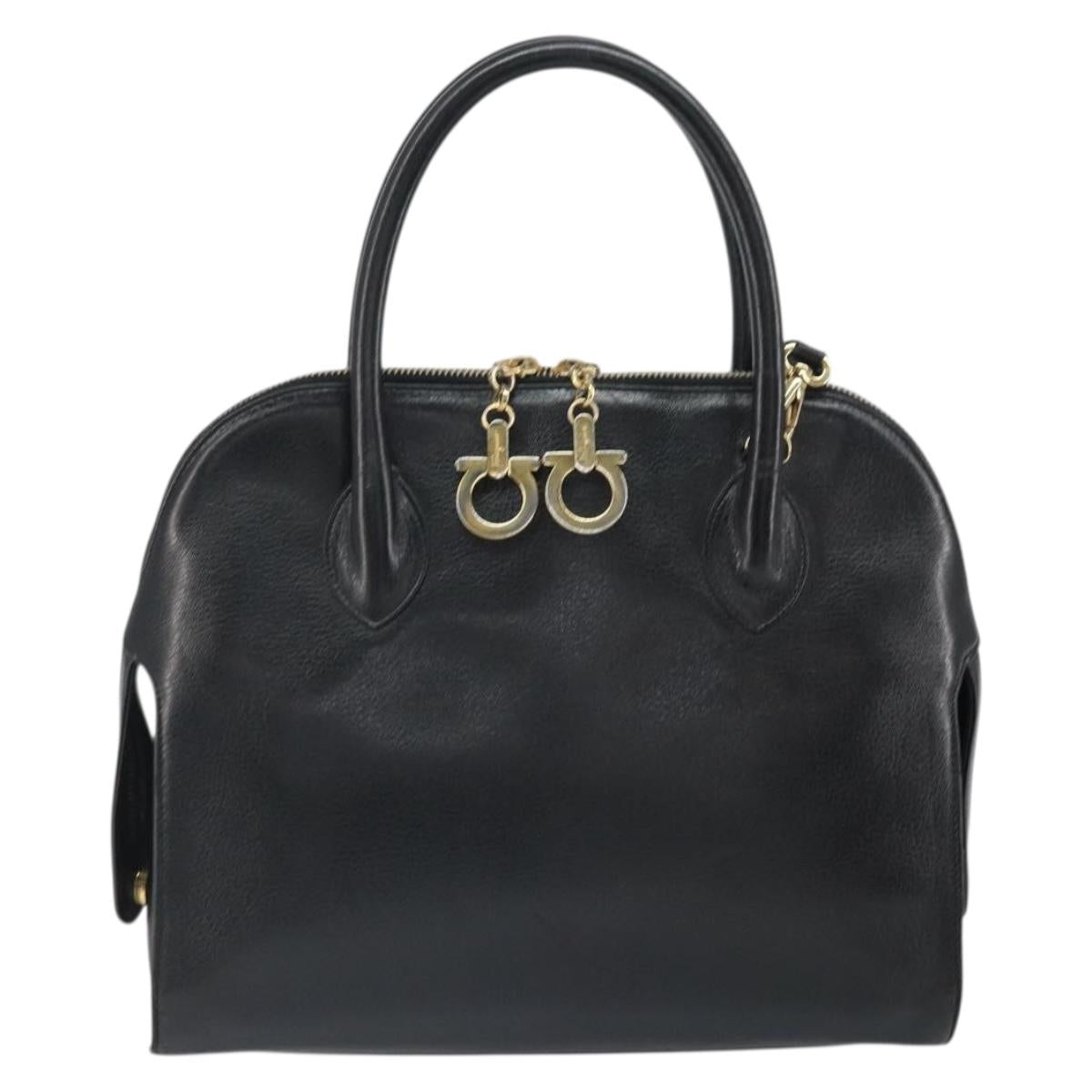Salvatore Ferragamo Gancini Shoulder Bag Leather 2way Black Gold Auth 149910