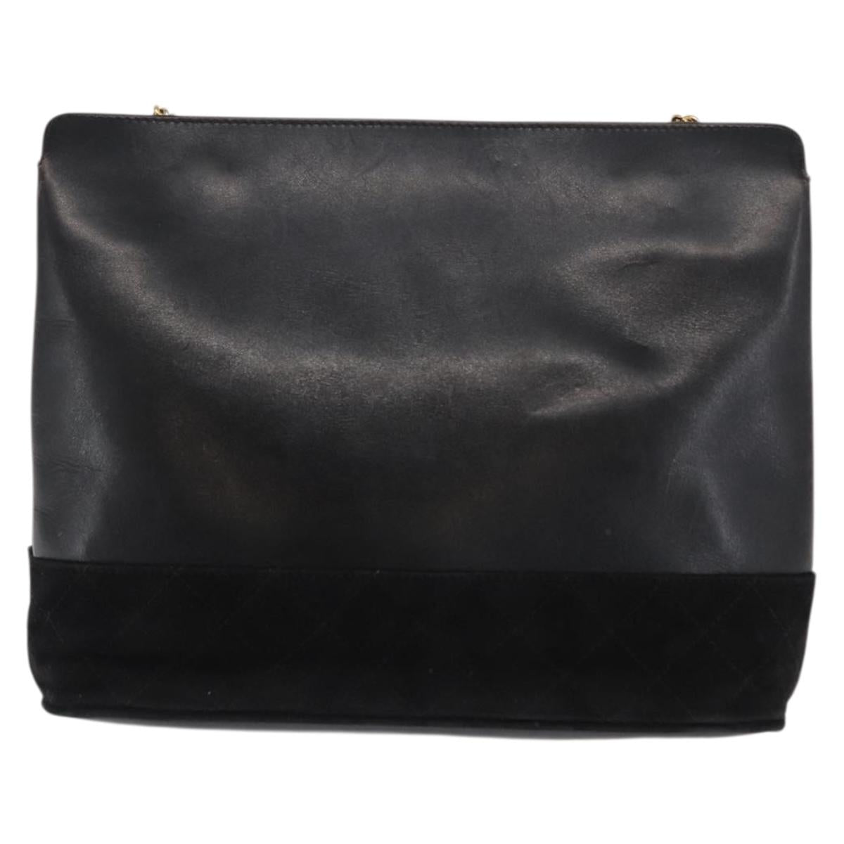 Salvatore Ferragamo Chain Shoulder Bag Leather Black Gold Auth 149911