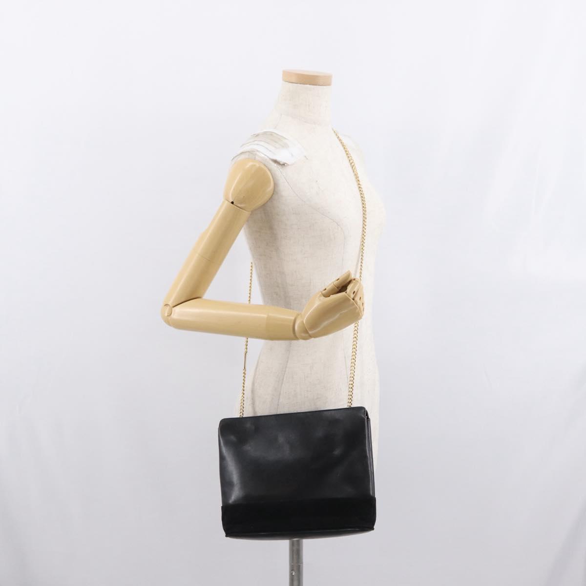 Salvatore Ferragamo Chain Shoulder Bag Leather Black Gold Auth 149911