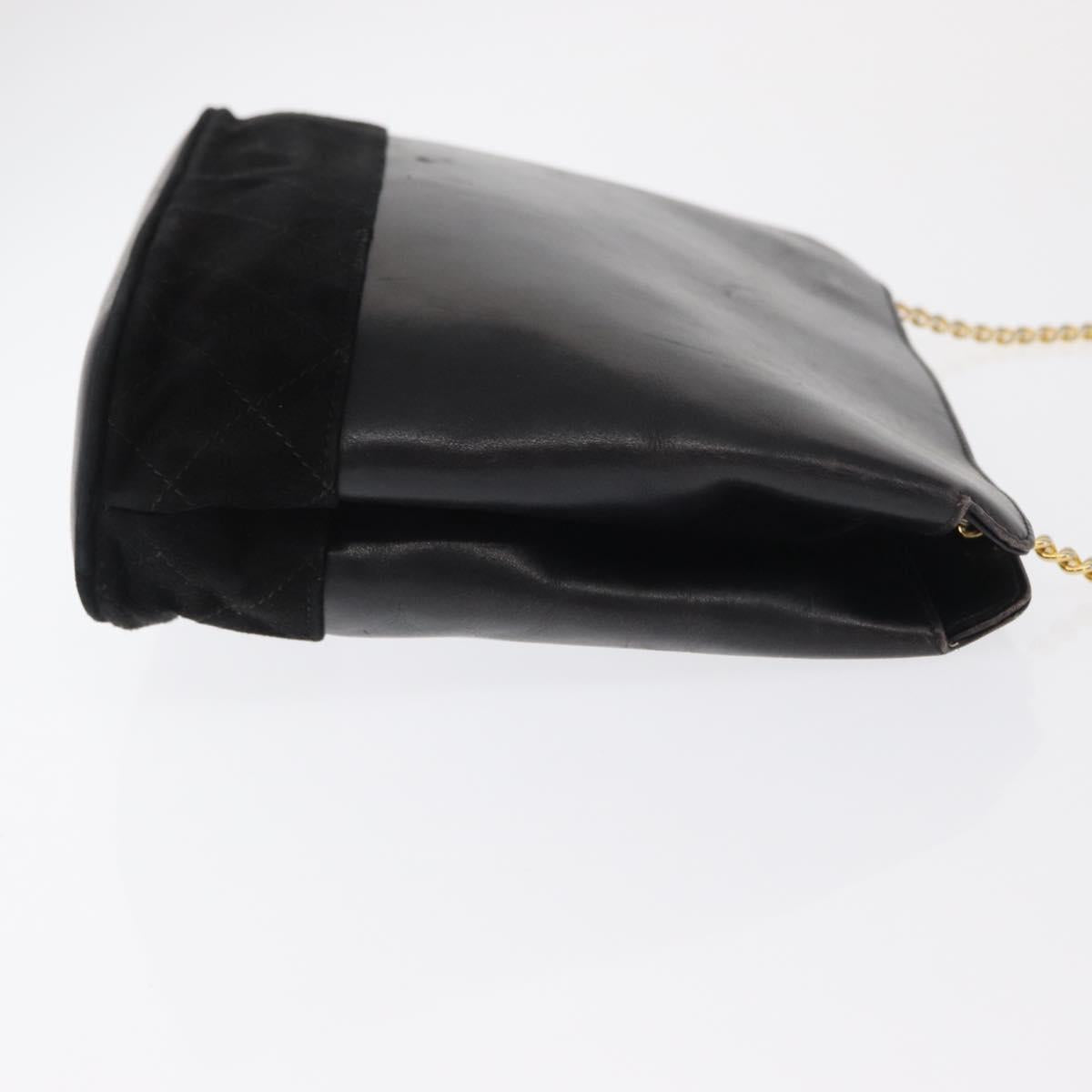 Salvatore Ferragamo Chain Shoulder Bag Leather Black Gold Auth 149911